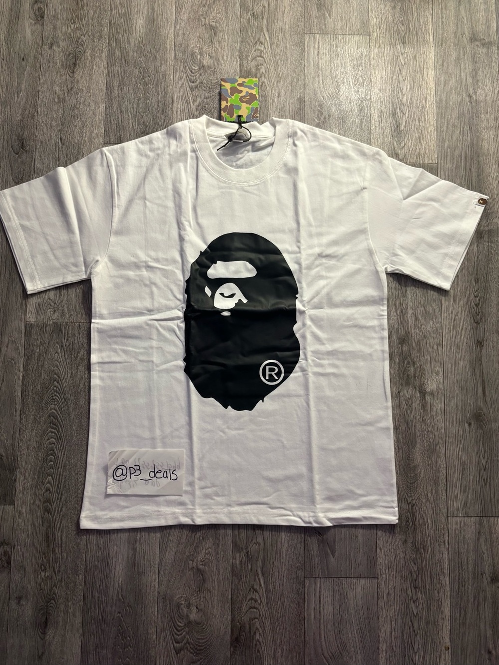 Bape White Short Sleeve Tee with Black Ape Head Logo
